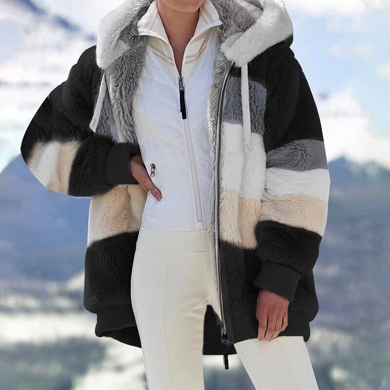 Christa – Oversized Hooded Jacket with Colour Block Design - Winter Jacket - Black - Taylor & Bennett