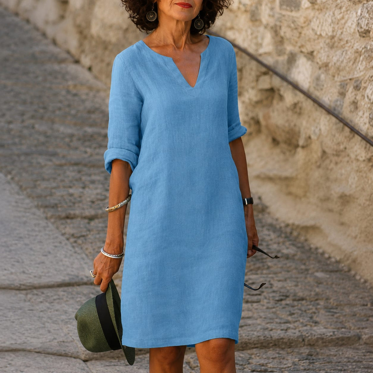 Artemisia Linen V Neck Summer Dress_11