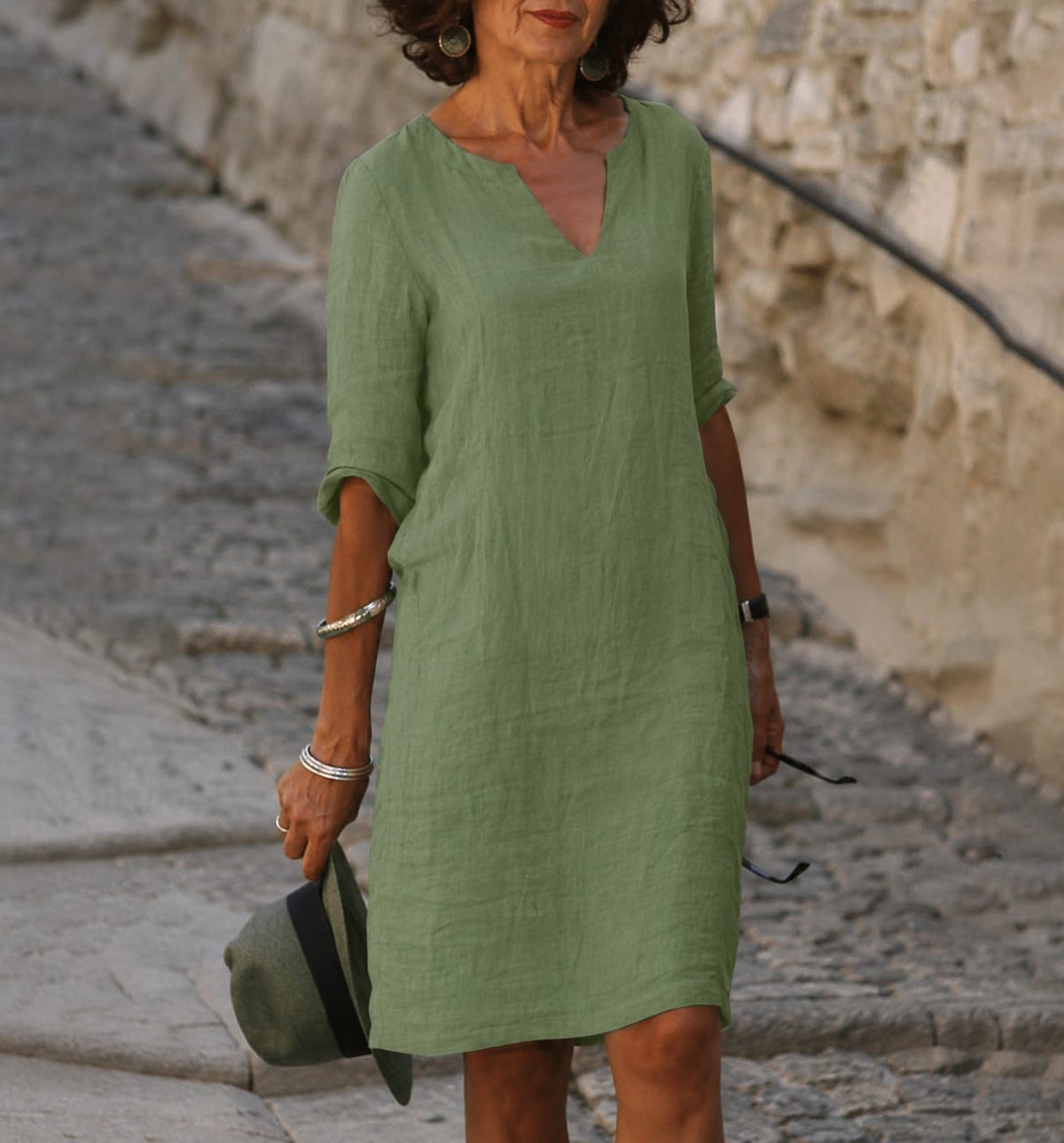 Artemisia Linen V Neck Summer Dress_15