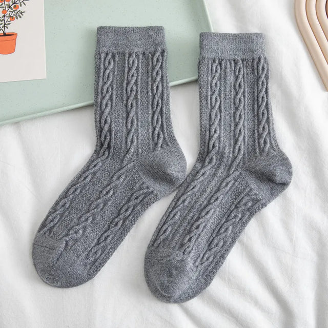 Women's Wool Socks – Classic Cable Knit Mid-Crew