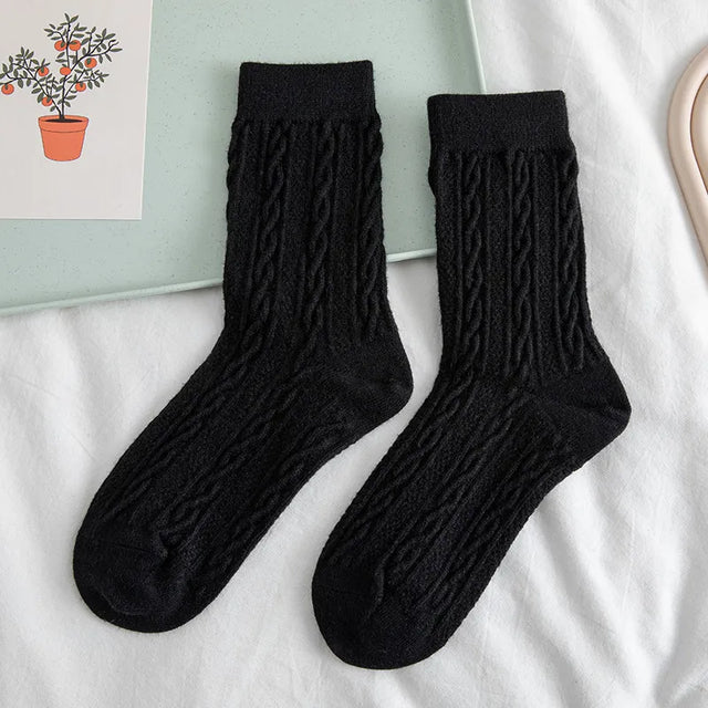 Women's Wool Socks – Classic Cable Knit Mid-Crew