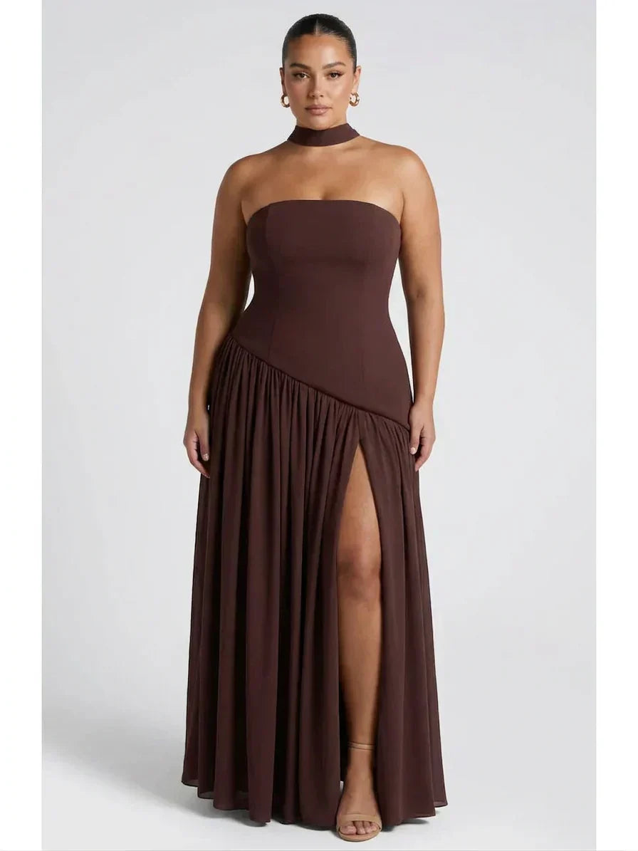 Maxi Dress For Women – Black & White Strapless Colorblock