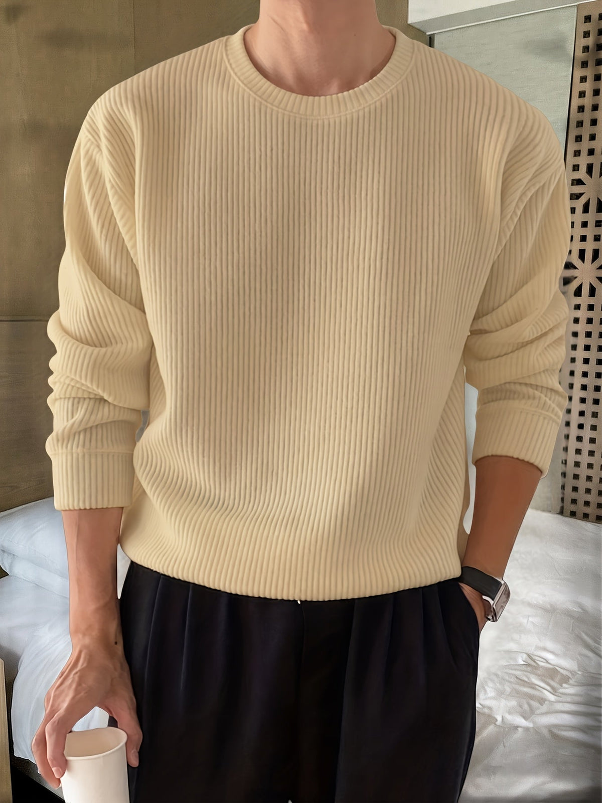 Men's Ribbed Crew-Neck Sweater – Relaxed Fit Knit Pullover