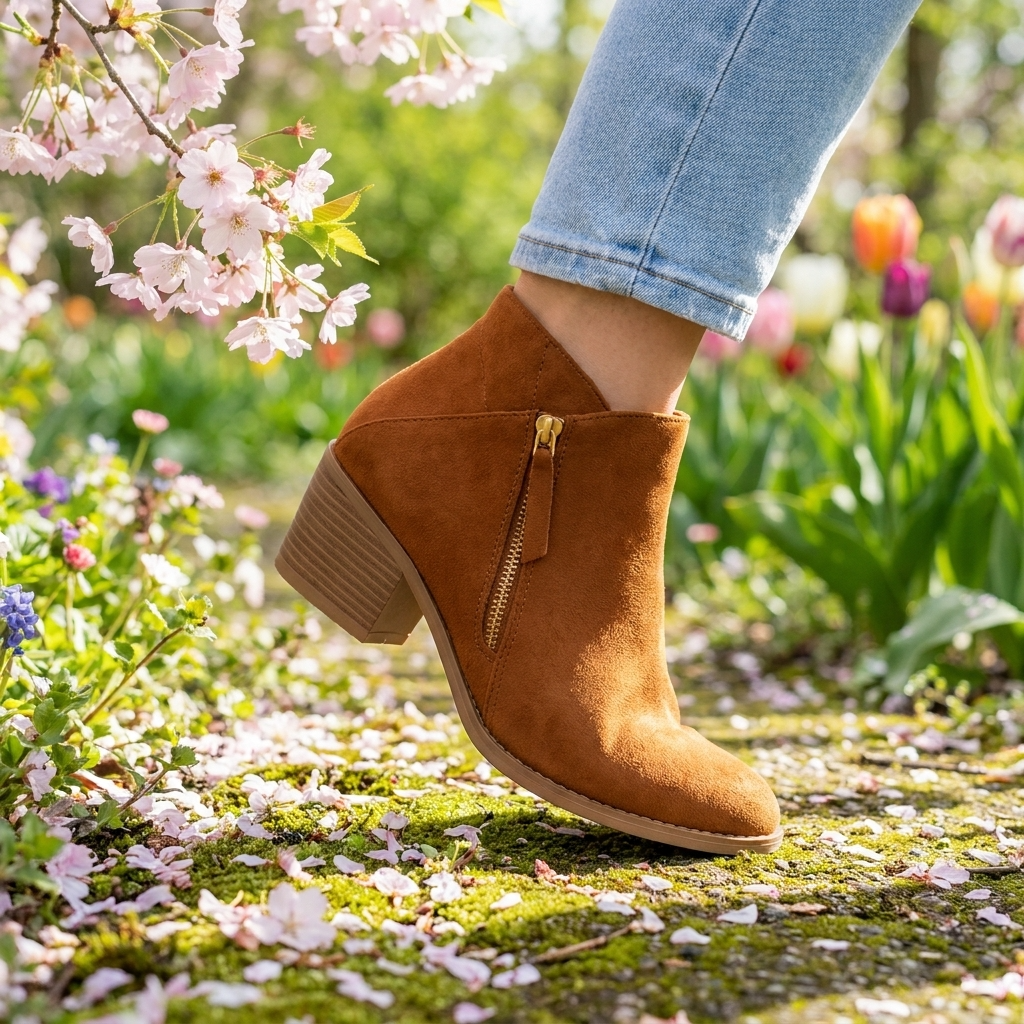 Women's Orthopedic Ankle Boots with Side Zip and Block Heel