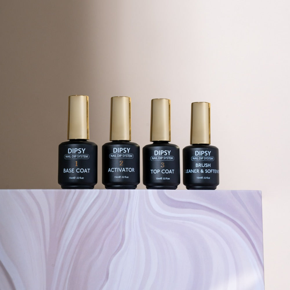 Dip Powder Nail Liquid Set - Basecoat, Activator, Topcoat & Brush Cleaner