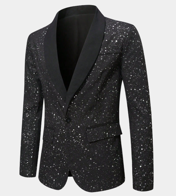 Men's Sequin Blazer with Satin Shawl Collar