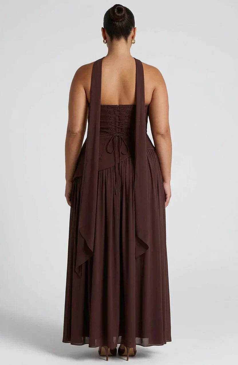 Maxi Dress For Women – Black & White Strapless Colorblock