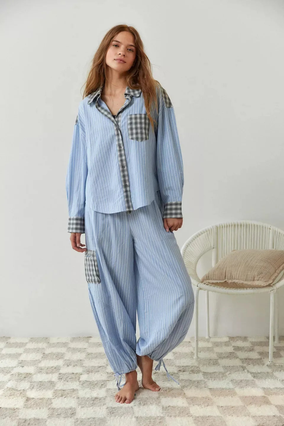 Women's Loungewear Pyjama Set with Button Top and Drawstring Trousers