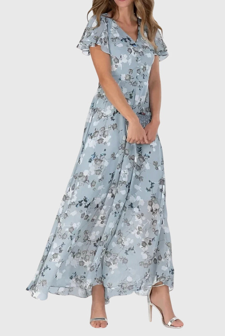 Women's Floral V-Neck Maxi Dress - Flowy Summer Dress