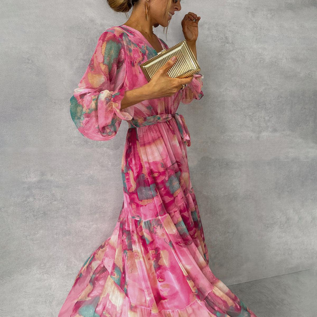 Florales Maxikleid mit Ärmeln - Cecile LavelleRosa