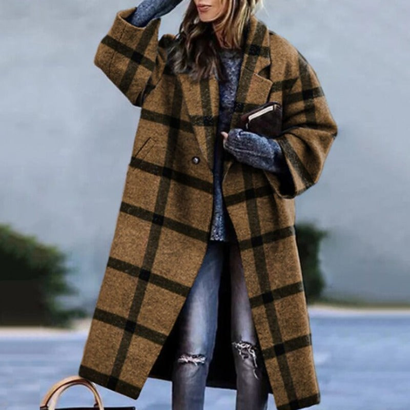 Women's Winter Coat - Knitted Textured Wool-Blend, Fitted Silhouette