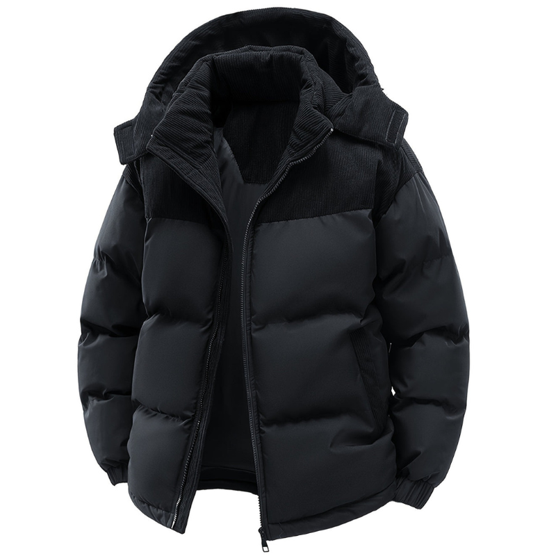 Men's Hooded Winter Jacket, Padded Quilted Outdoor Coat
