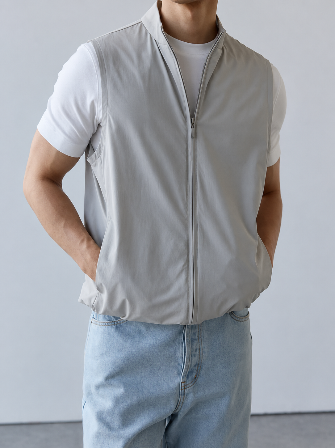 Men's Bodywarmer Zip-Up with Stand Collar, Sleeveless