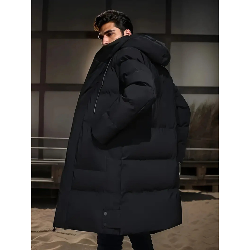 Men's Long Puffer Jacket - Hooded Winter Down Jacket