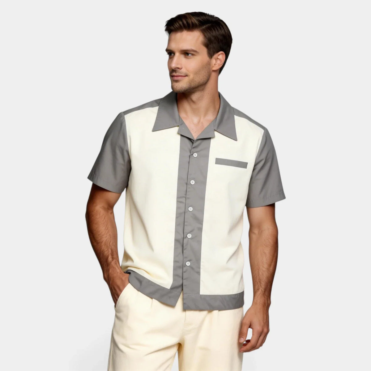 Mens Shirts Short Sleeve Button-Up Camp Collar