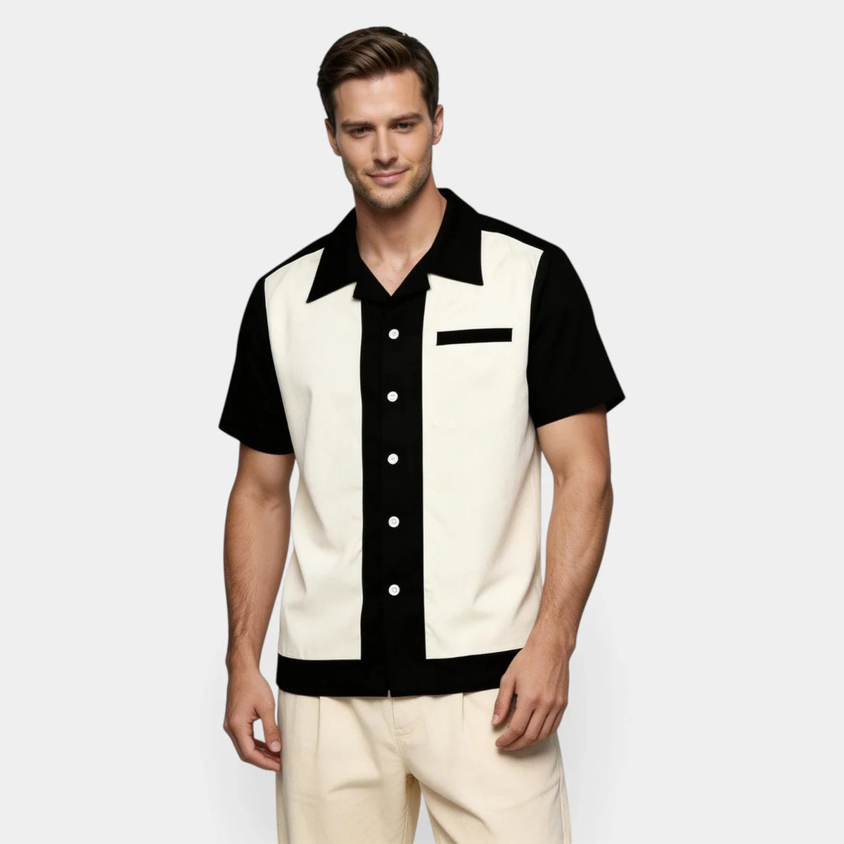 Mens Shirts Short Sleeve Button-Up Camp Collar