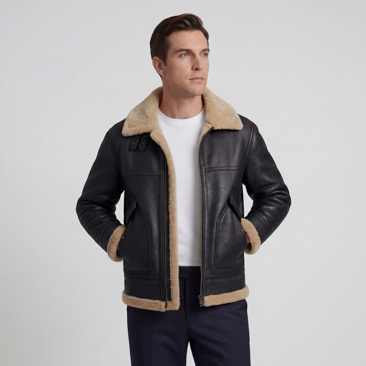 Men's Fleece-Lined Jacket Lambswool Lining – Casual Fit