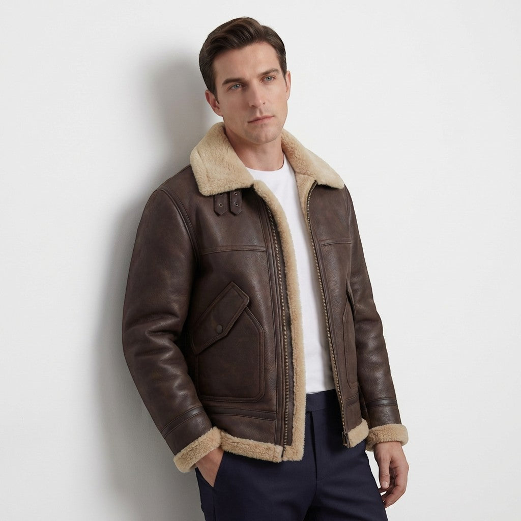 Men's Fleece-Lined Jacket Lambswool Lining – Casual Fit