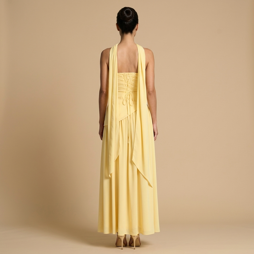 Women's Maxi Dress Bustier with Asymmetric Shawl Neckline and Front Slit