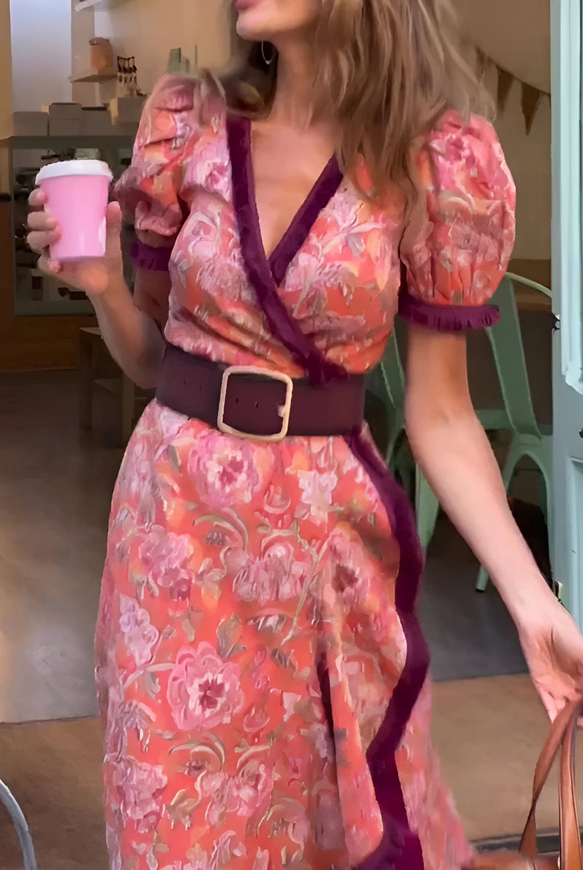 Women's Floral Maxi Dress with Tie Waist Belt