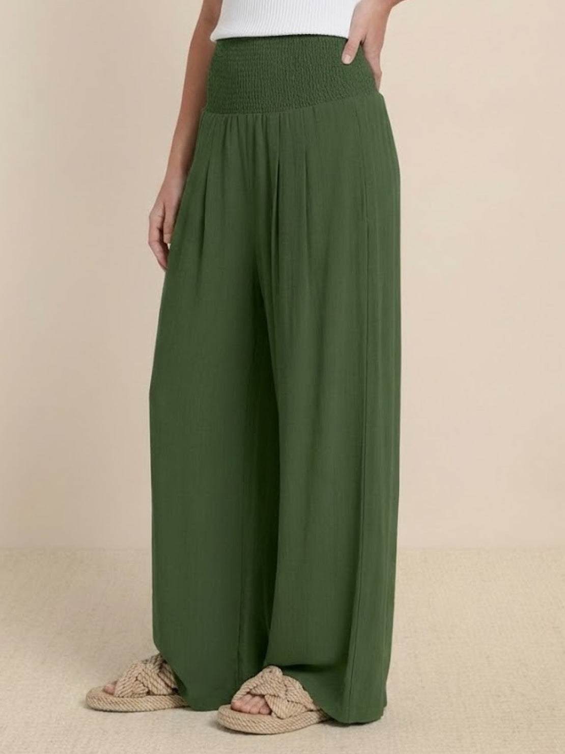 Women's Wide Leg Pants High Waist Smocked Waistband