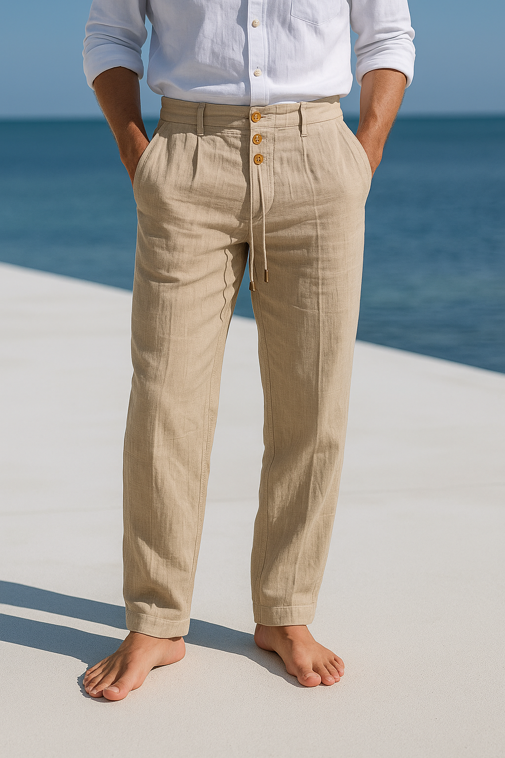 Men's Linen Pants Straight Fit - Breathable Summer Trousers