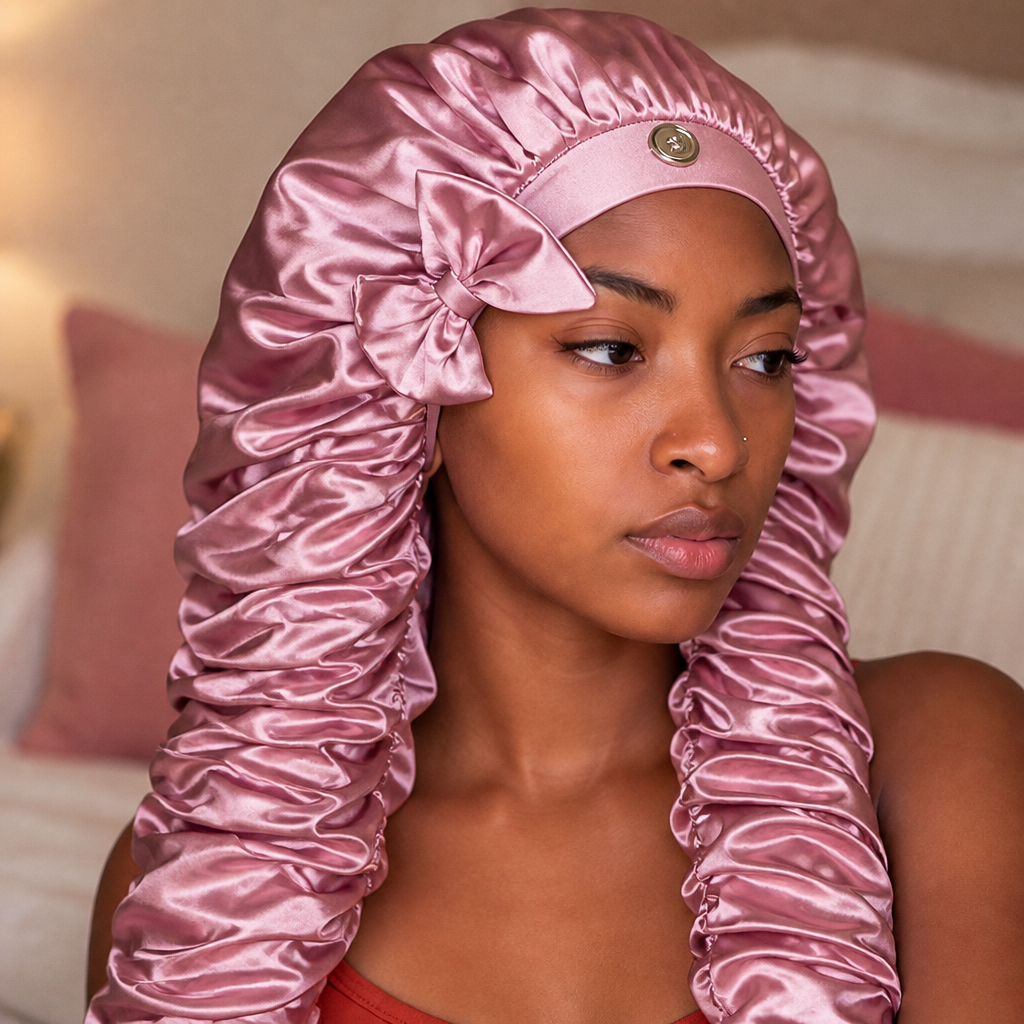 Long Hair Satin Sleep Bonnet with Extra-Long Sleeve