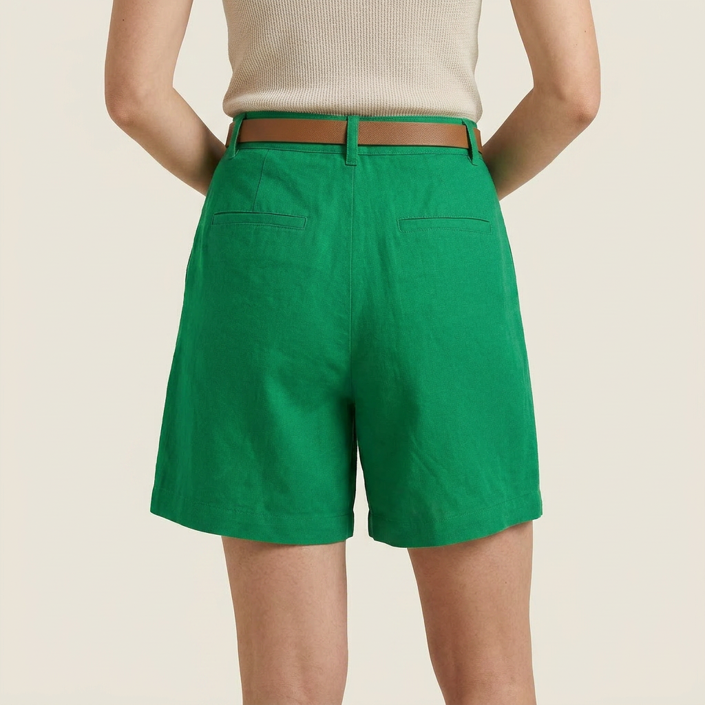 Women's Linen Shorts High-Waist Pleated with Belt