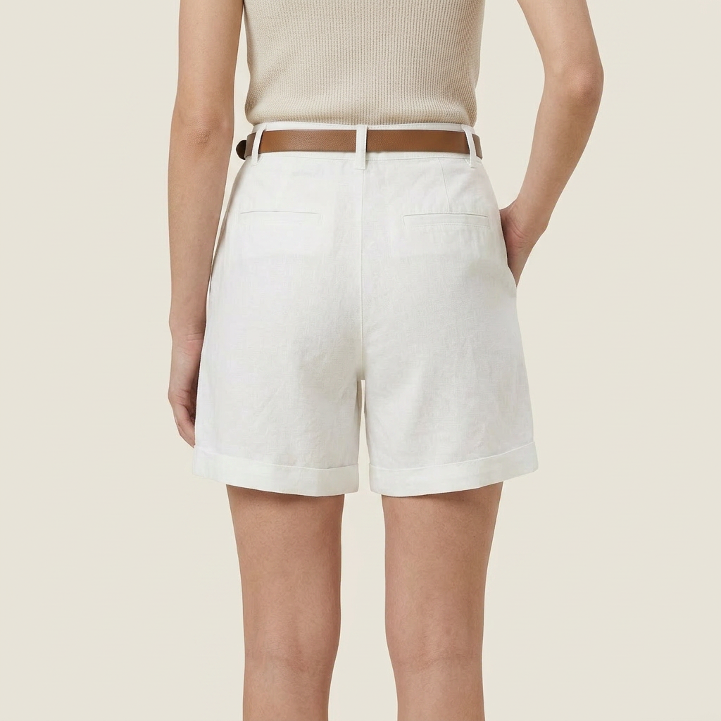 Women's Linen Shorts High-Waist Pleated with Belt