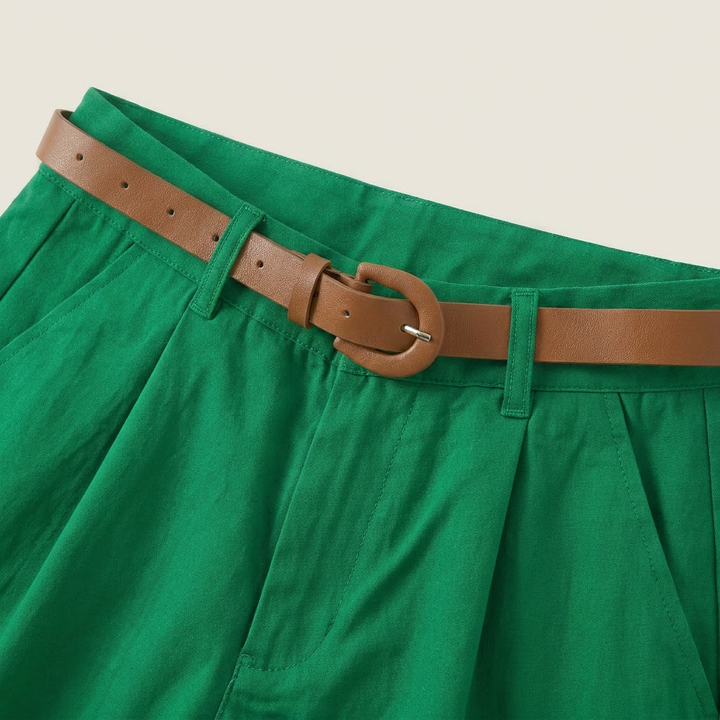 Women's Linen Shorts High-Waist Pleated with Belt