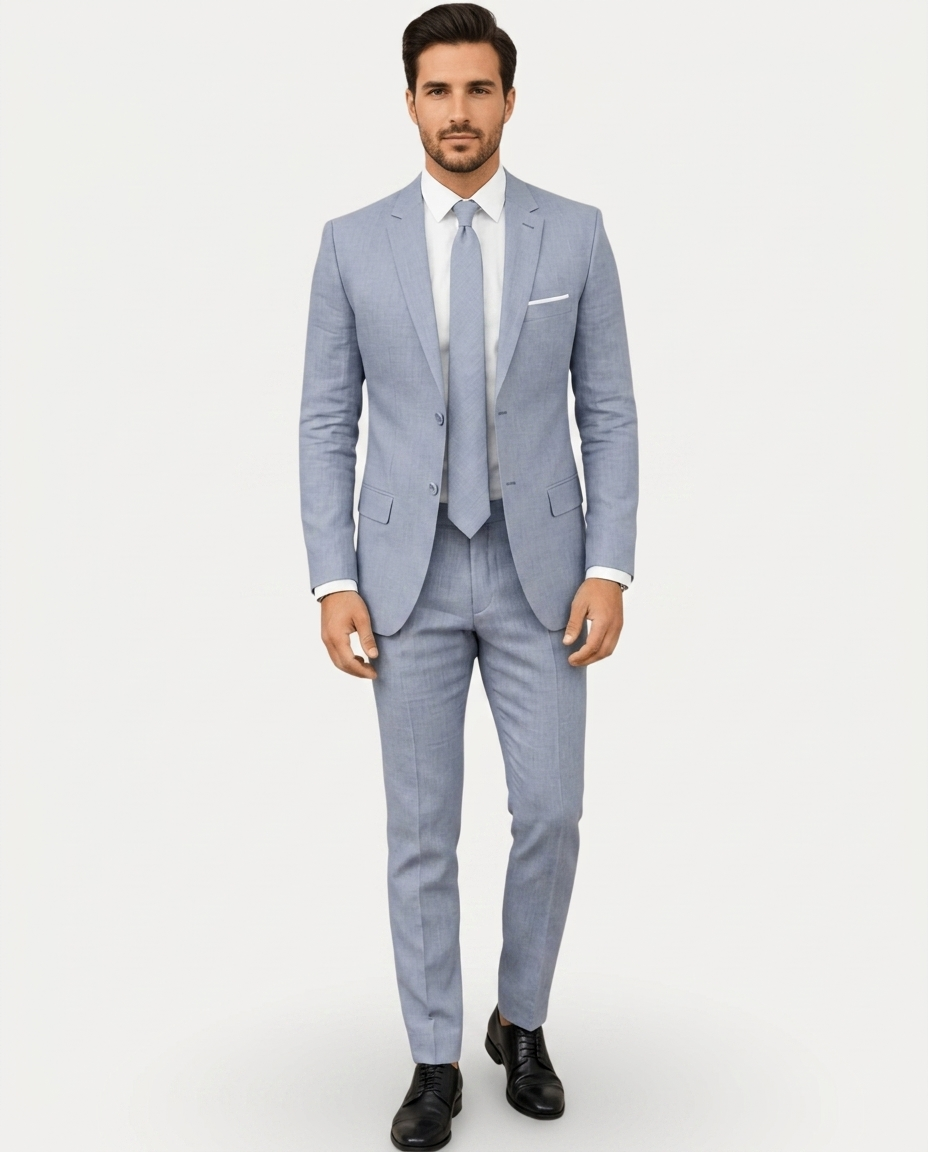 Men's Slim Fit Linen Suit – Single-Breasted Two-Button Blazer