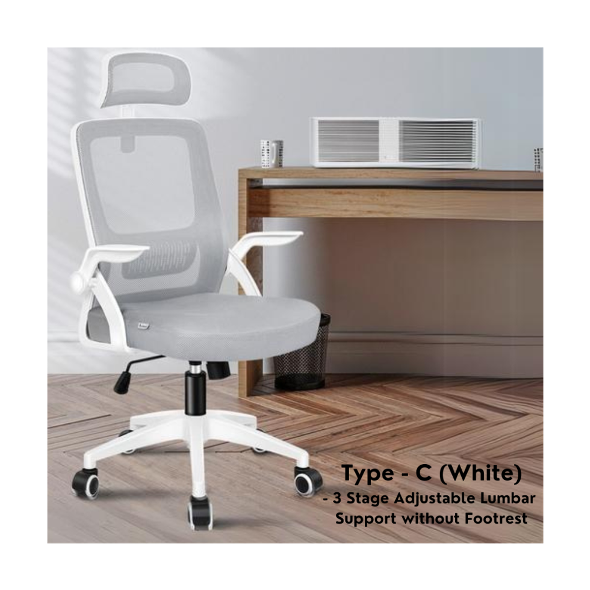 high-back mesh office chair with footrest and headrest in white