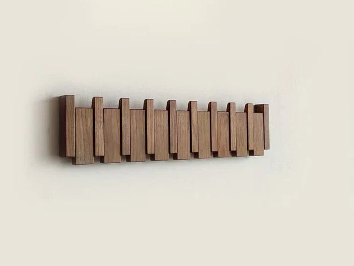 Wooden Coat Rack Piano Design – Walnut and Beech Wall Hooks