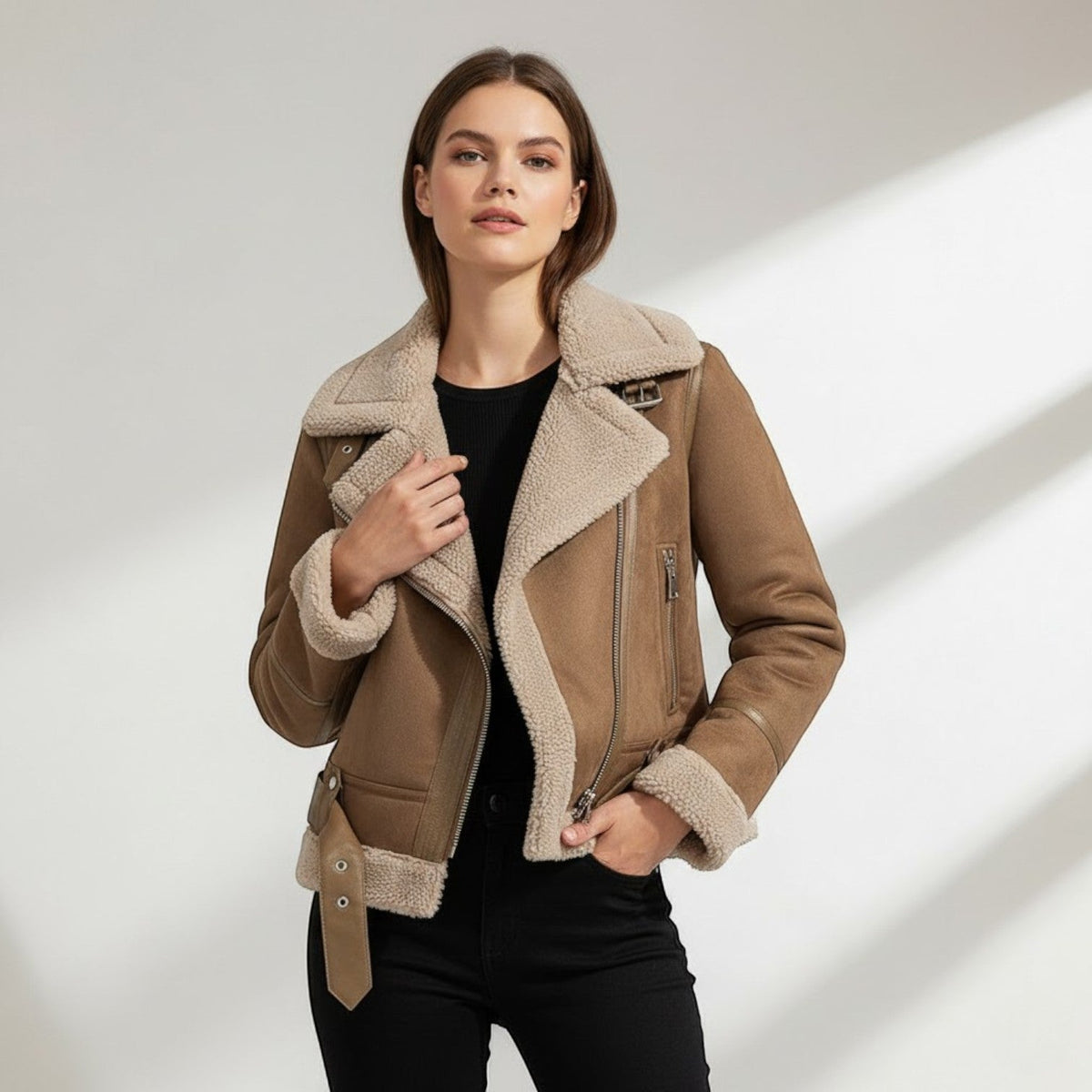 Women's Suede Jacket – Structured Fit with Fleece Lining