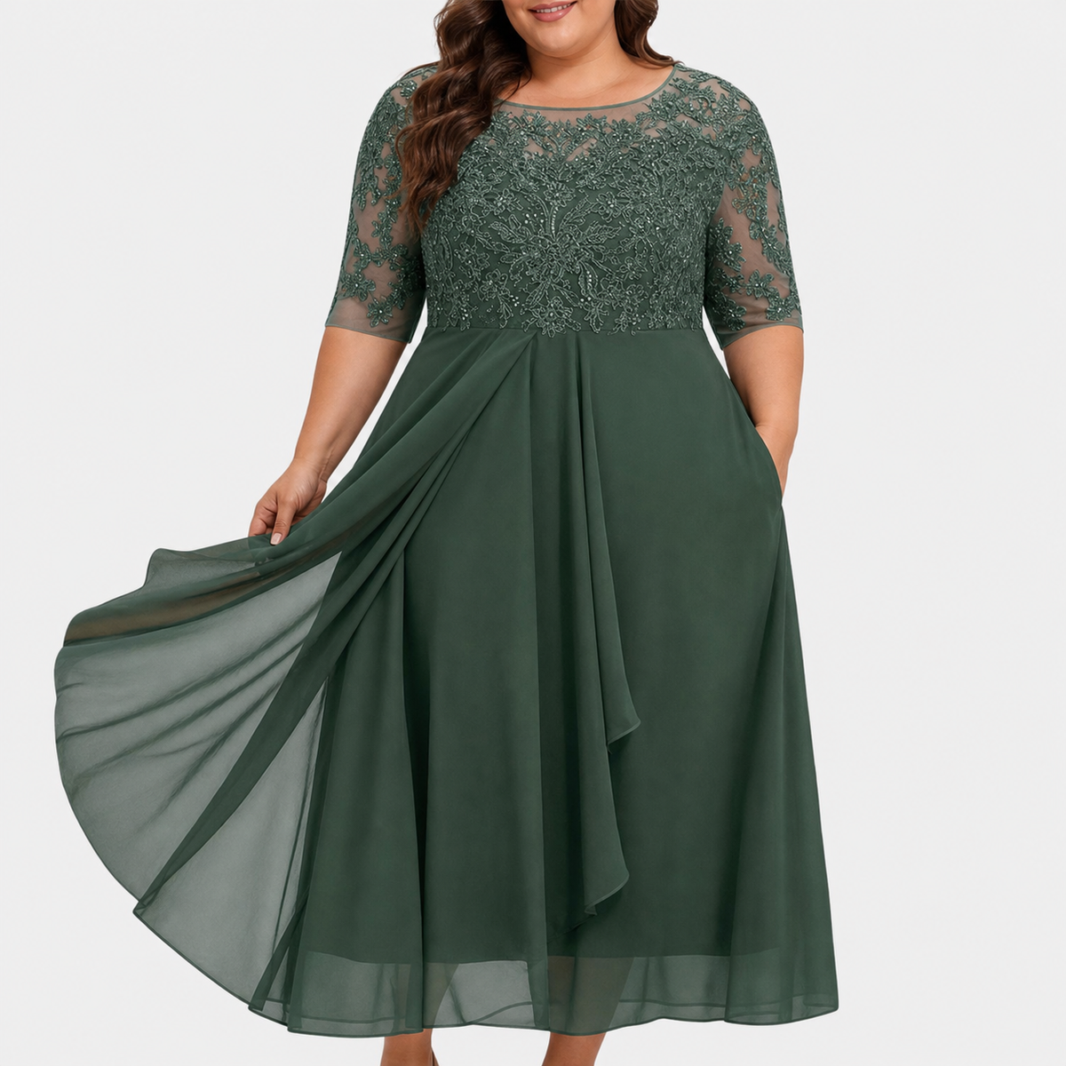 Women's Lace Cocktail Dress with Layered Chiffon Skirt