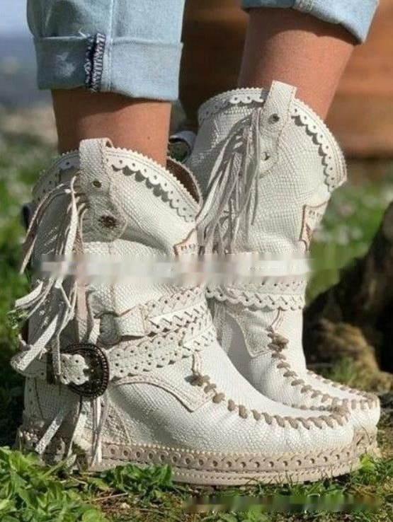 Women's Suede Fringe Boots with Cushioned Insole