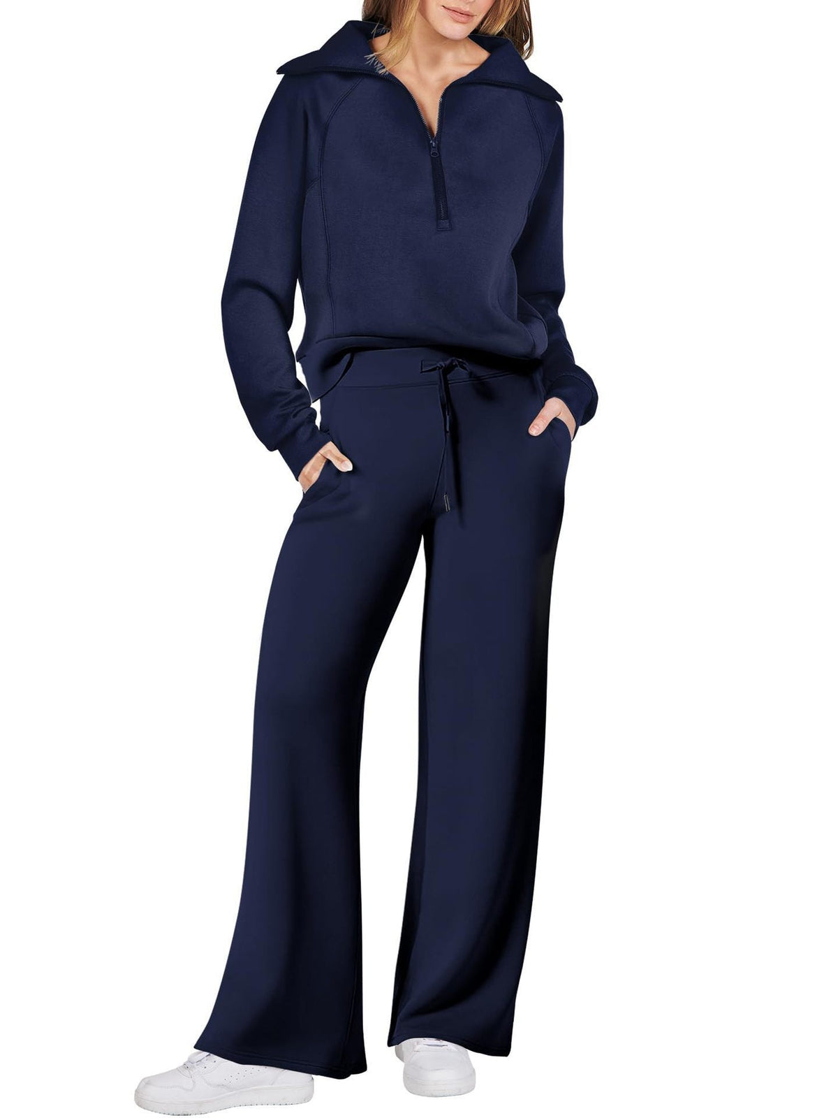 Women's Relaxed Loungewear Set - Half-Zip Sweatshirt & Jogger Pants