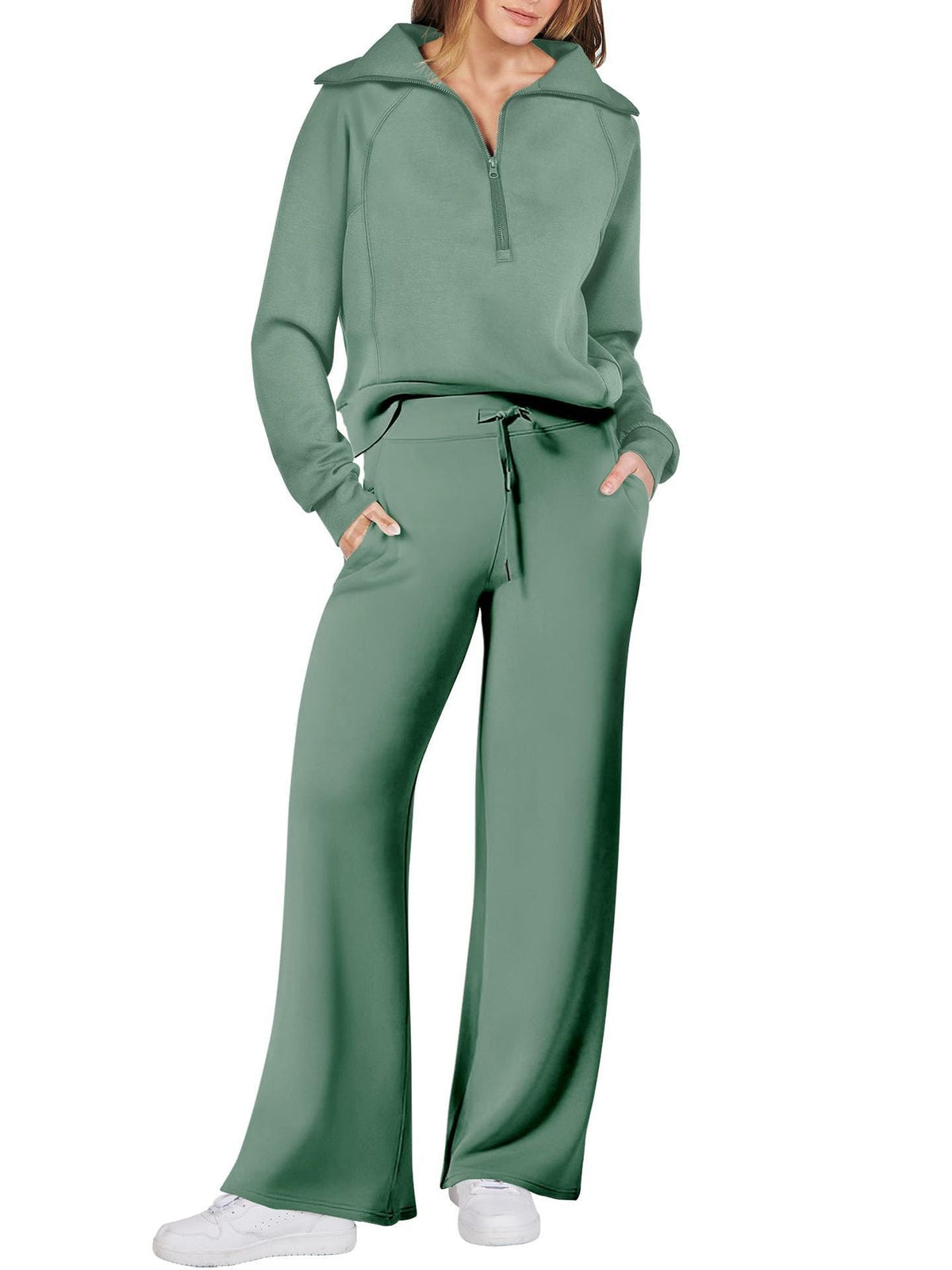 Women's Relaxed Loungewear Set - Half-Zip Sweatshirt & Jogger Pants
