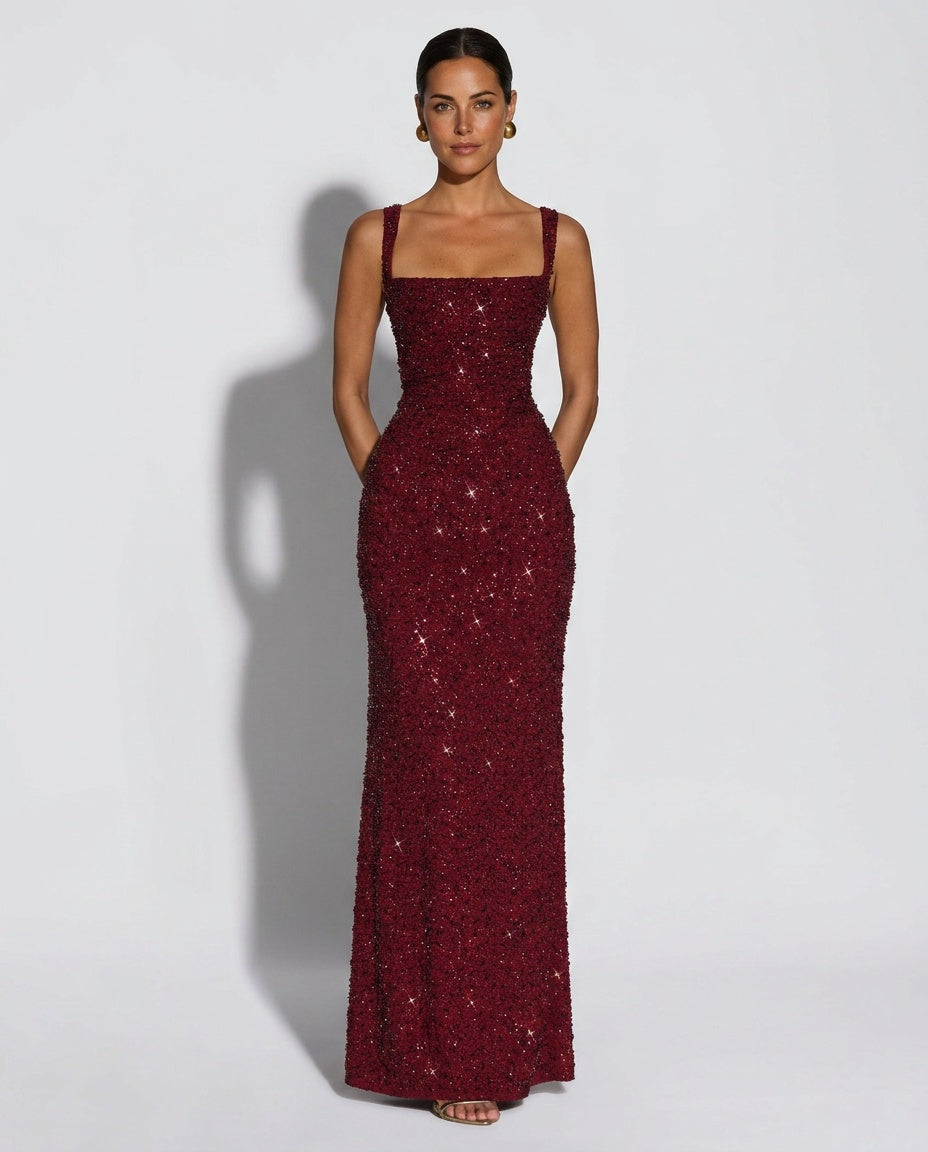 Women's Sequin Maxi Dress - Sleeveless Cocktail Dress