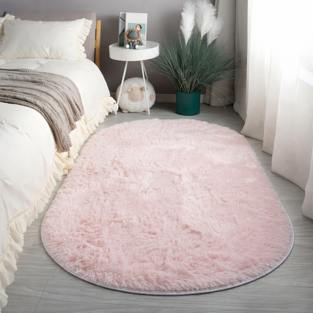Fluffy Oval Rug for Bedroom and Living Room - Soft Shaggy Pile