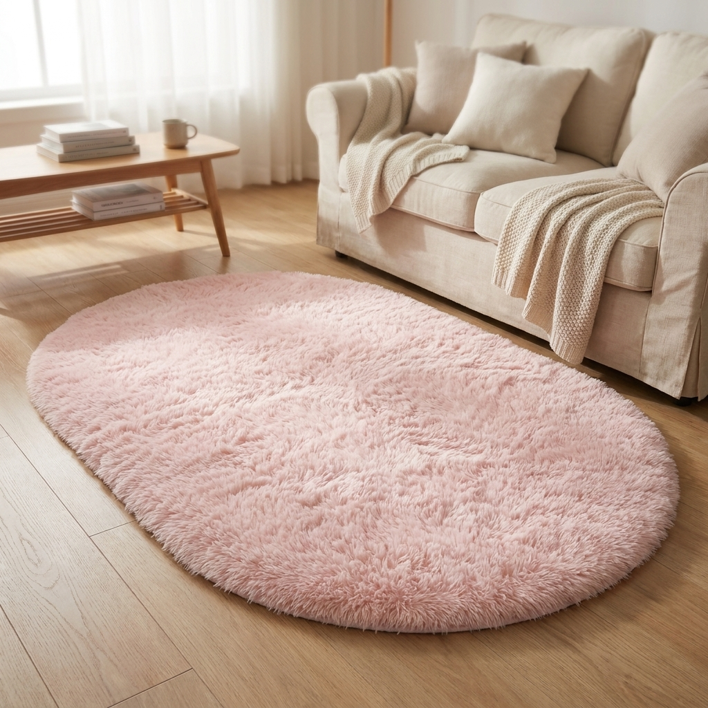 Fluffy Oval Rug for Bedroom and Living Room - Soft Shaggy Pile