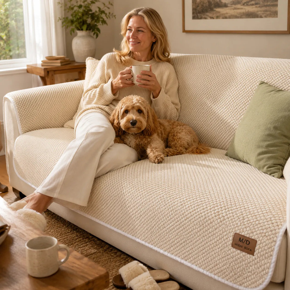 Non-Slip Pet Sofa Cover - Plush Grip-Backed Couch Protector