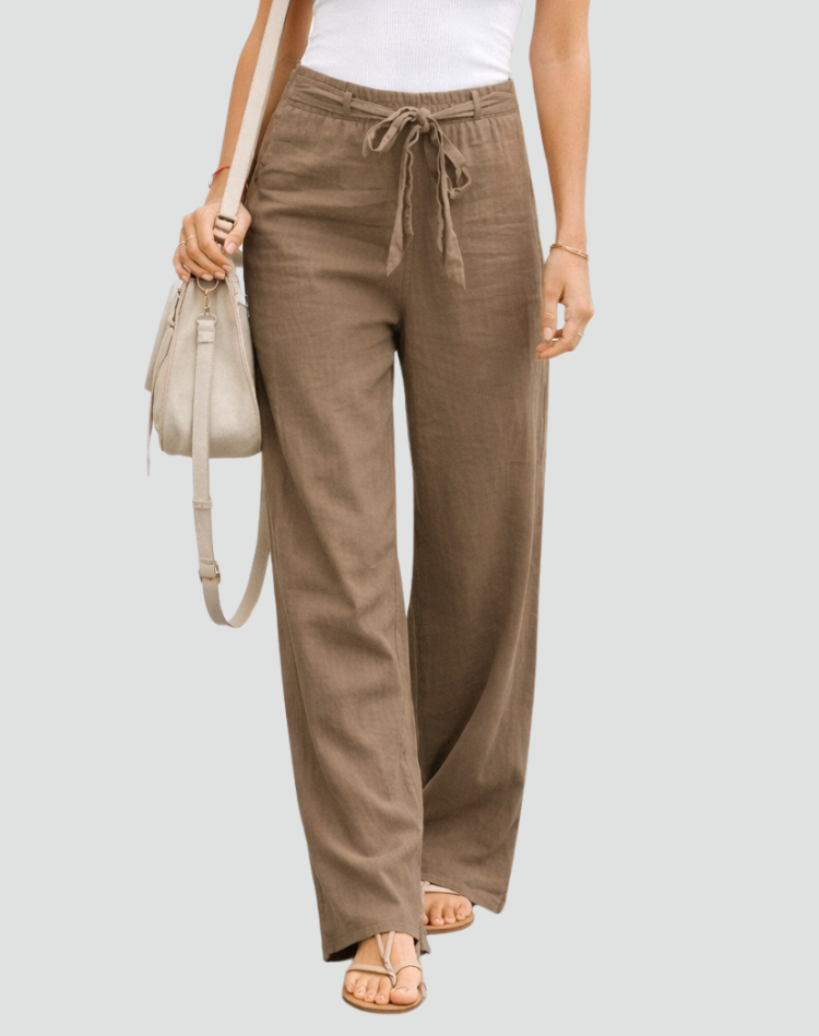 Women's Wide-Leg Linen Pants with Drawstring Waist
