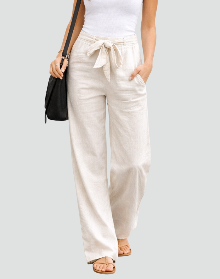 Women's Wide-Leg Linen Pants with Drawstring Waist