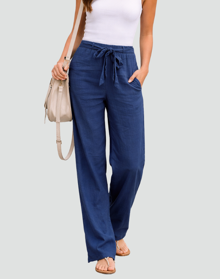 Women's Wide-Leg Linen Pants with Drawstring Waist