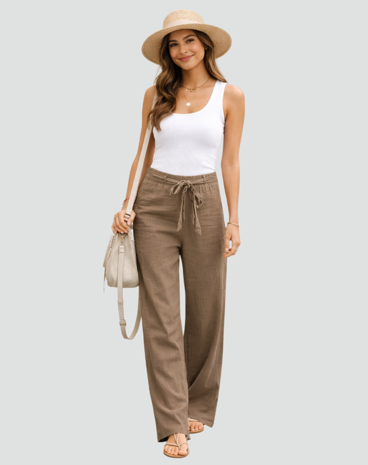 Women's Wide-Leg Linen Pants with Drawstring Waist