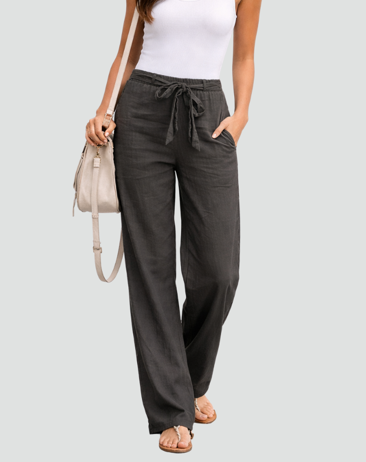 Women's Wide-Leg Linen Pants with Drawstring Waist