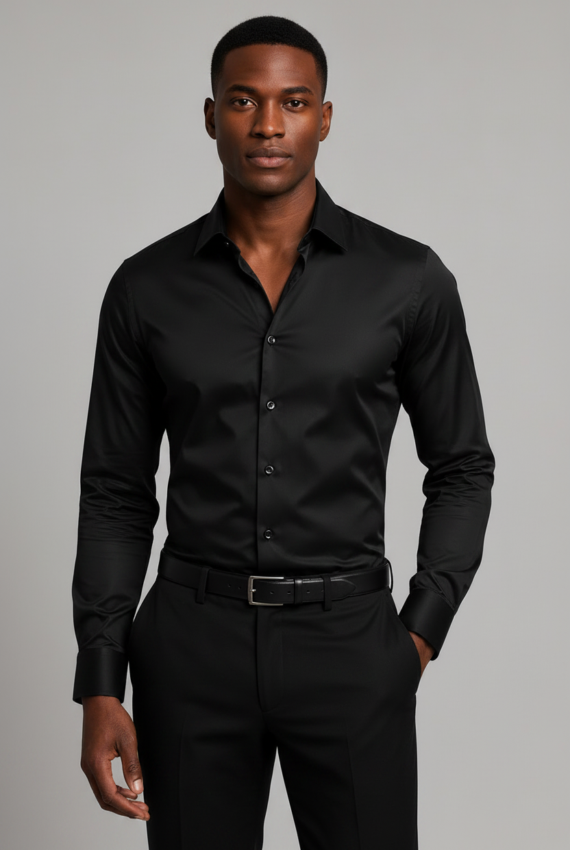 Men's Slim Fit Shirt with Satin Finish and Stretch Fabric