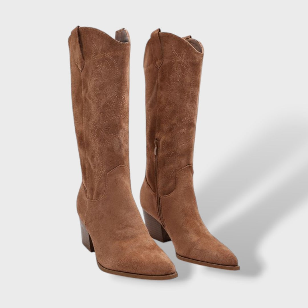 Women's Orthopedic Cowboy Boots Suede Wide Heel