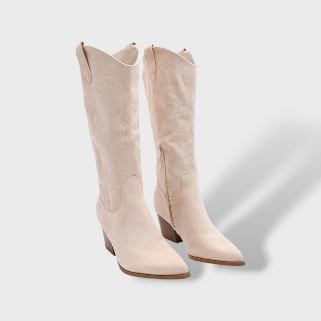Women's Orthopedic Cowboy Boots Suede Wide Heel